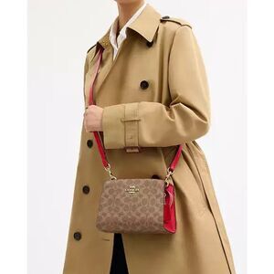 🔥🎁NWT! Coach Gia Crossbody Bag In Sig Canvas Tan/Carnation CCK77 Msrp: $298.00